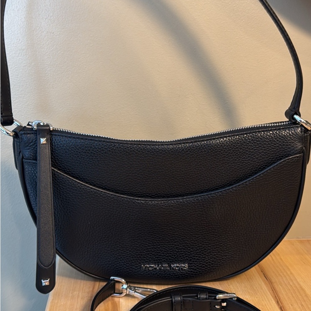 Michael Kors Black Pebbled Leather Crescent Shoulder Bag